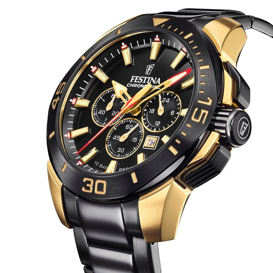 Festina 特别版黑色表盘黑色不锈钢表带 316L 男士手表 F20644/1