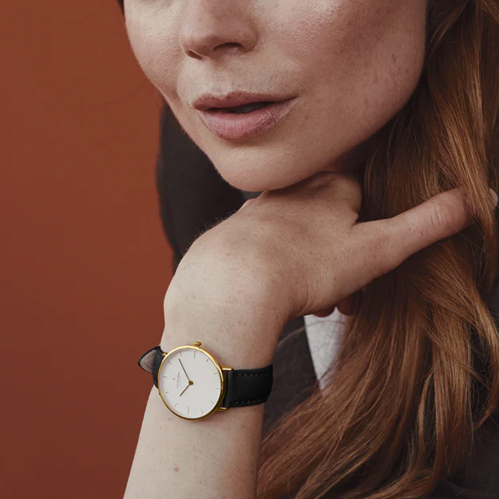 Nordgreen Native 40mm Yellow Gold Case Black Leather Watch