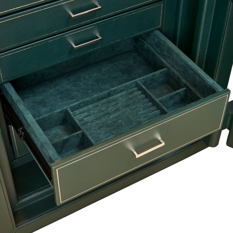 WOLF Athos 8 Piece Watch Winder and Jewellery Safe Green