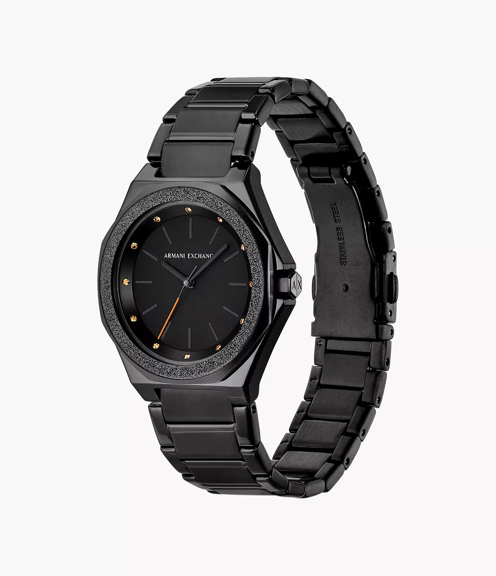 Armani Exchange Three Hand Black Stainless Steel Watch AX4621