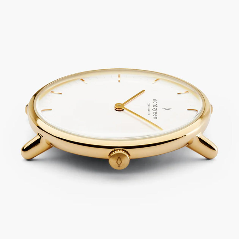 Nordgreen Native 40mm Yellow Gold Case Black Leather Watch