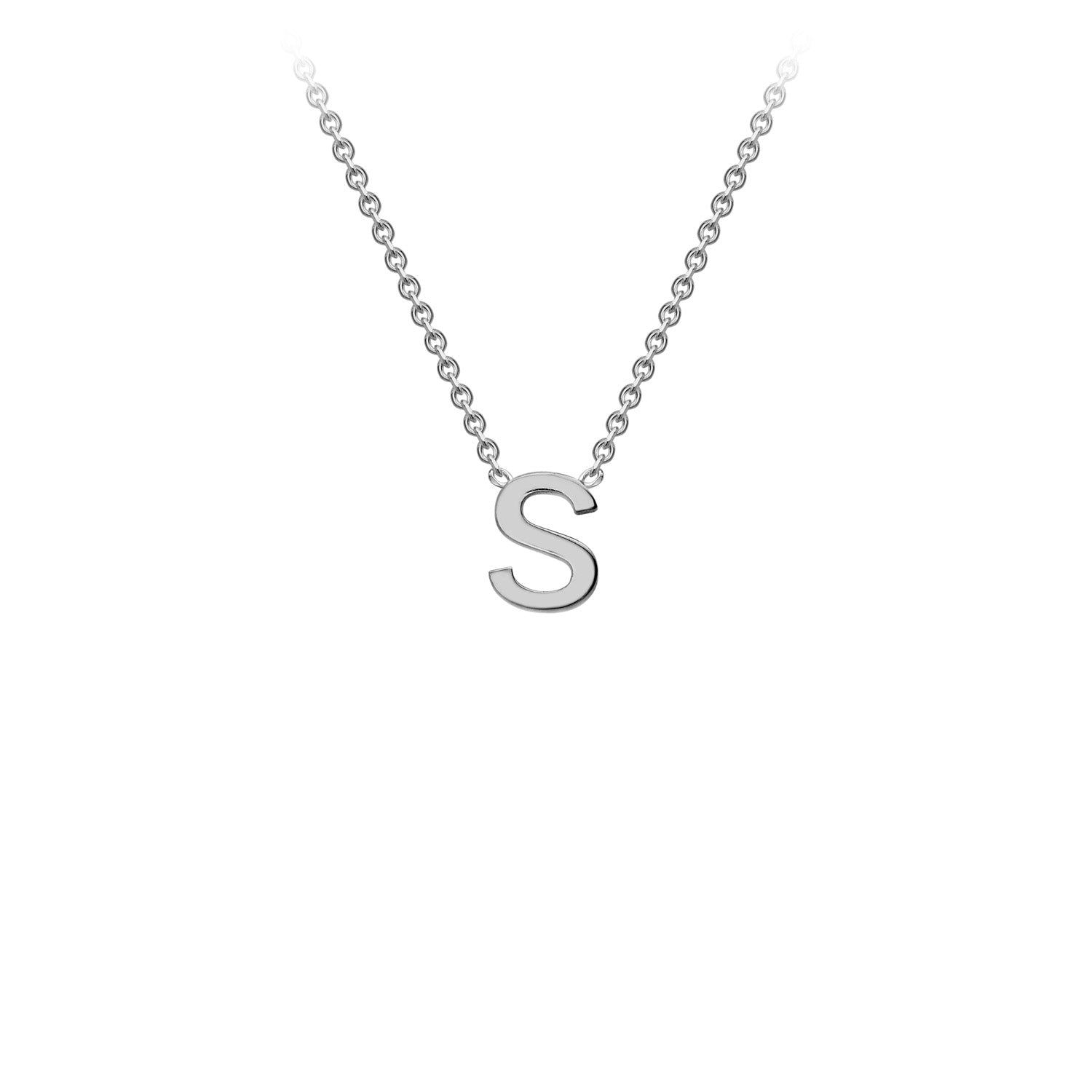 9K White Gold S Initial Necklace Adjustable Personalized Gift 43cm