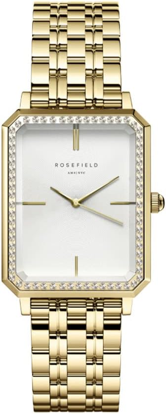 Rosefield Octagon Crystal-Set White Dial Gold Watch OWGSG-O54