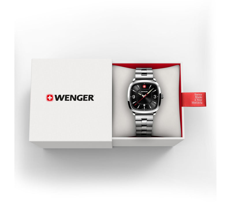 Wenger Vintage Sport 37mm Black Dial Stainless Steel Watch 01.1921.108