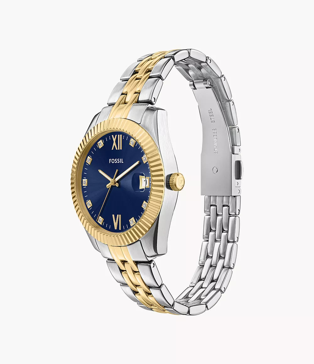 Fossil Scarlette Three Hand Two Tone Stainless Steel Watch ES5443