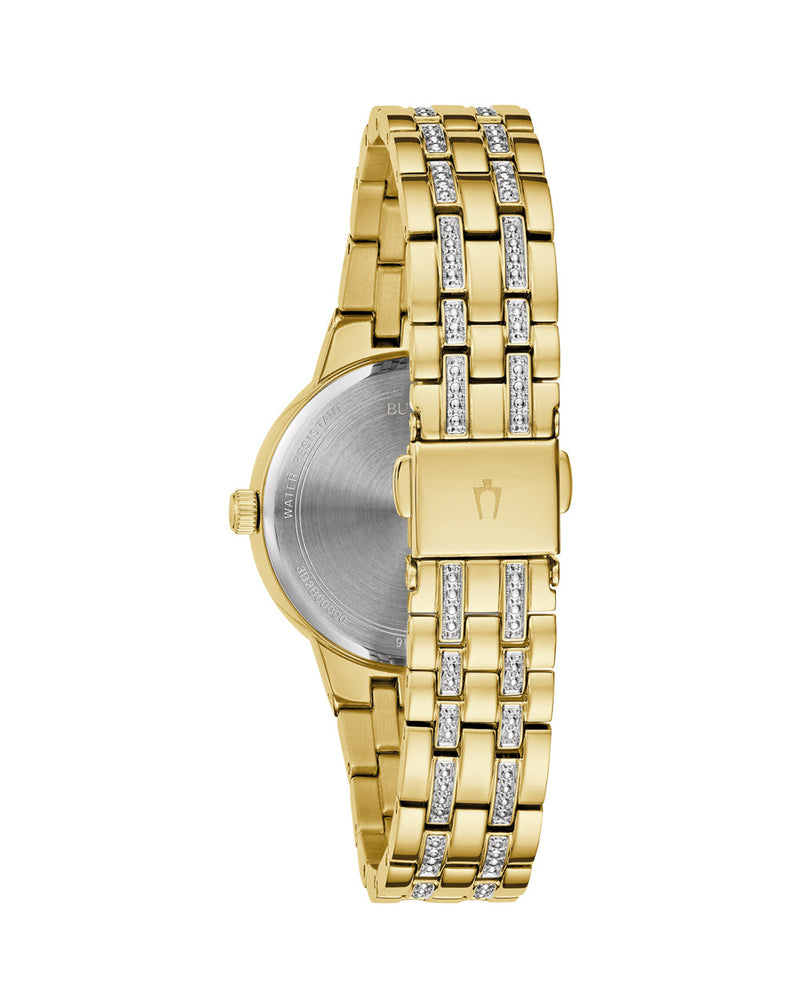 Bulova Classic Crystal Phantom Stainless Steel Gold Dial Watch 97L176