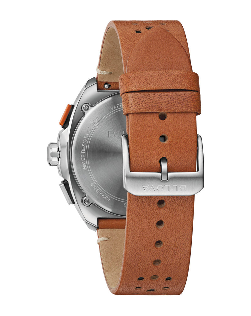 Bulova Racer Series Chronograph Stainless Steel Watch with Brown Leather Band Model 98B427
