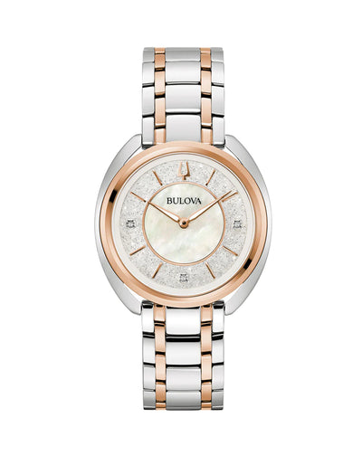 Bulova Ladies Diamond Accent Two-Tone Classic Watch Model 98P219 with Textured Mother-of-Pearl Dial