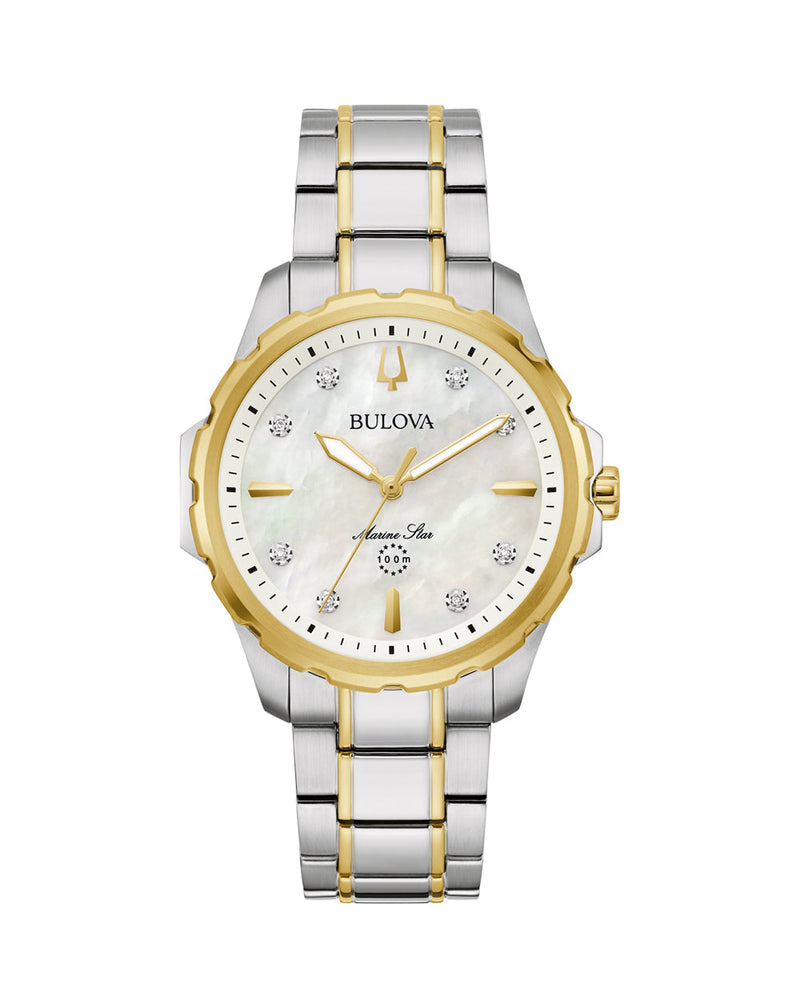 Bulova Marine Star Diamond Watch Stainless Steel with Mother of Pearl Dial 98P227