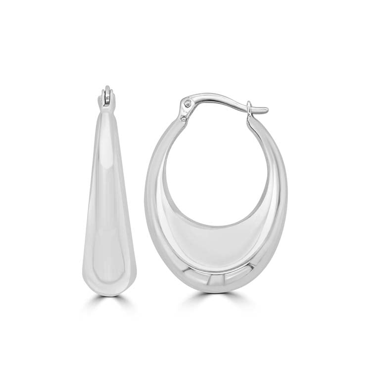 9K White Gold Chunky Hoop Earrings 25mm Lightweight Polished Style