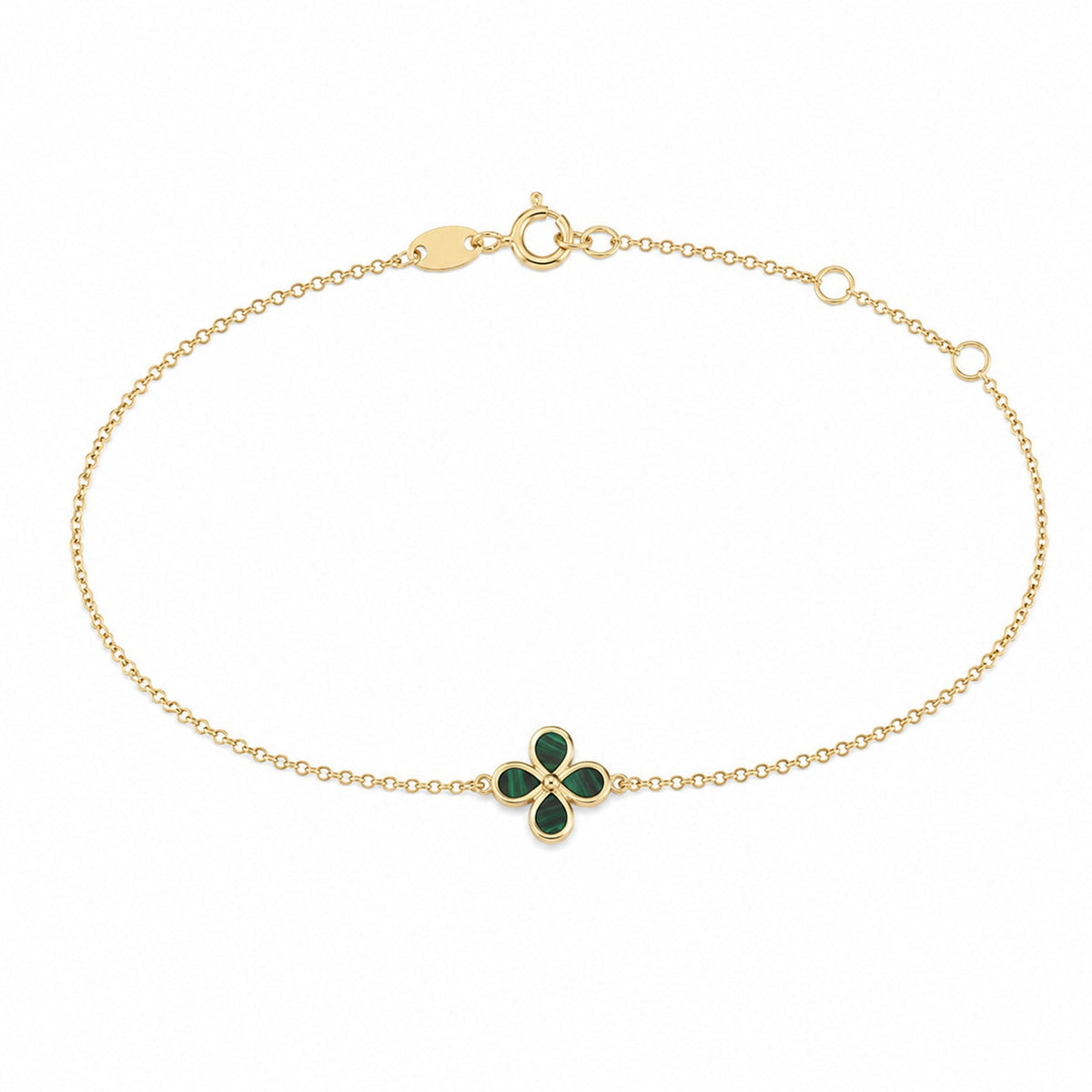 Fine Gold 9K Yellow Gold Malachite Clover Bracelet 17-19cm 9YB2575MLCH 9YB2575MLCH front packshot