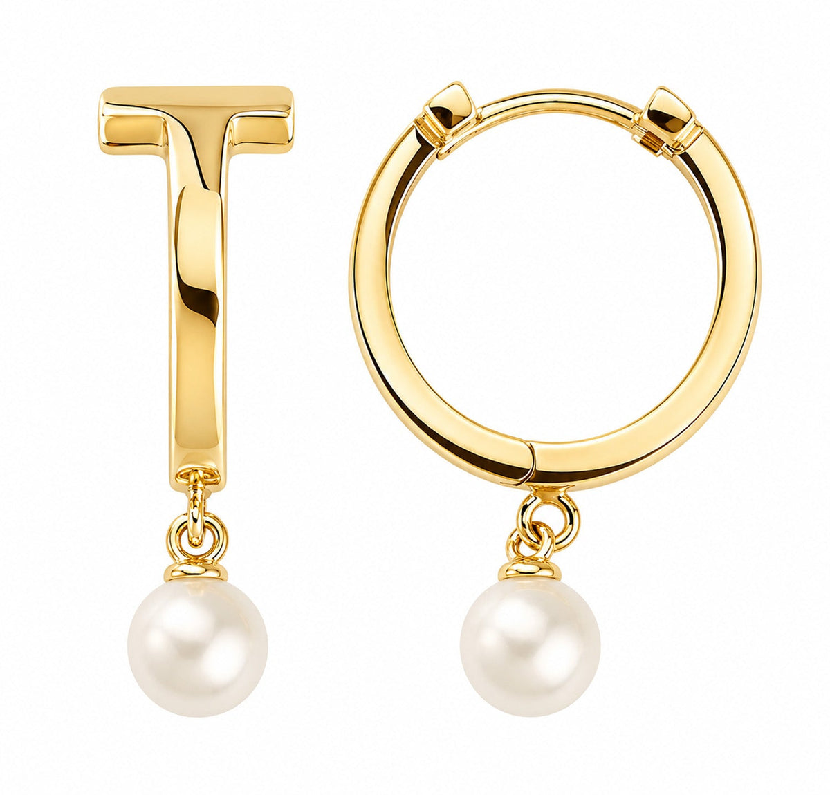 Fine Gold 9K Yellow Gold Freshwater Pearl Drop Huggie Earrings 9YE0216 9YE0216 front packshot