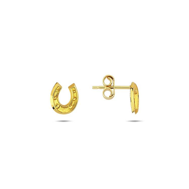 9K Yellow Gold Horseshoe Earrings Stylish Luck for Women Jewelry