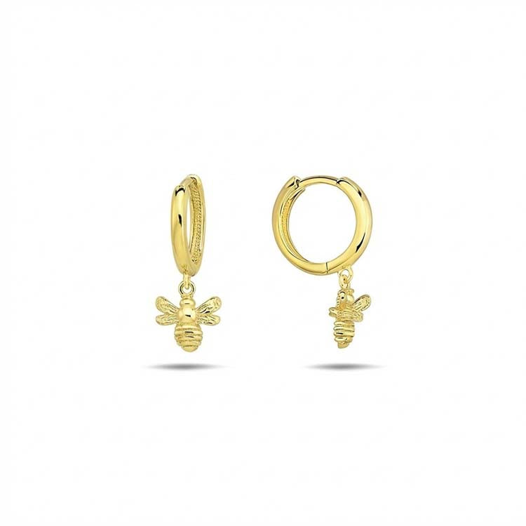 9K Yellow Gold Bumble Bee Huggie Earrings