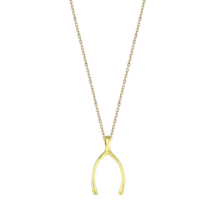 9K Yellow Gold Wishbone Necklace for Women Brings Good Luck
