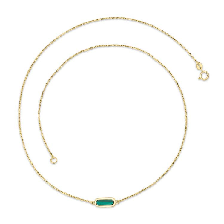 9K Yellow Gold Malachite Necklace Elegant Contemporary Jewelry 45cm