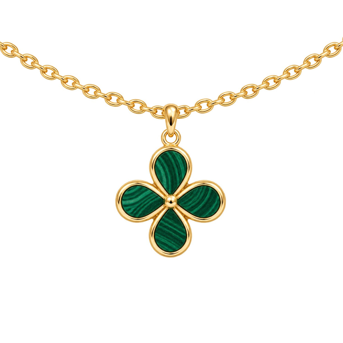 Fine Gold 9K Yellow Gold Malachite Clover Necklace 45-50cm 9YN2576MLCH 9YN2576MLCH front packshot