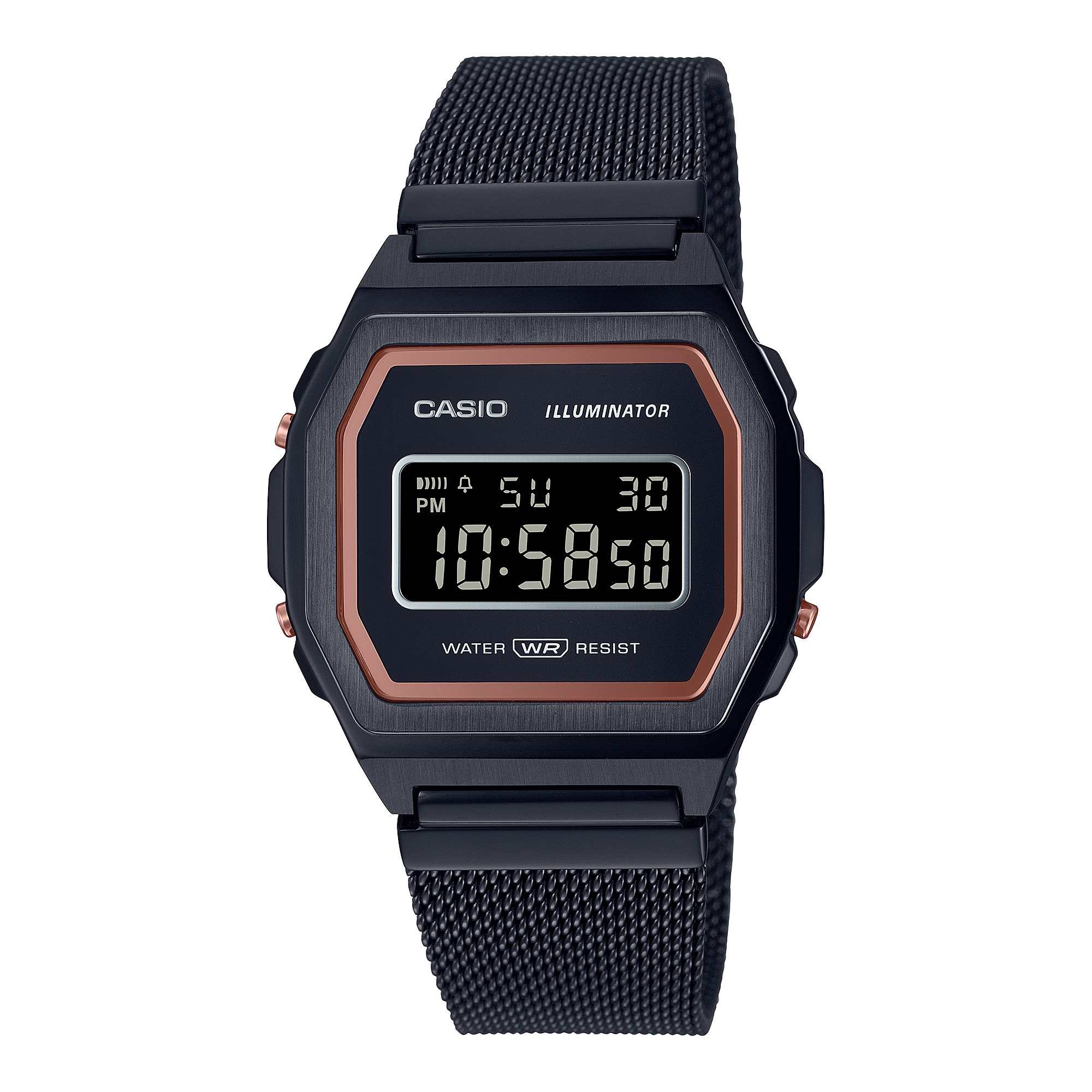 Casio Vintage Black Stainless Steel Mesh Band Watch A1000MB-1B