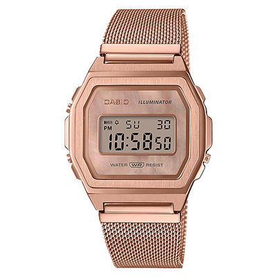 Casio Vintage Rose Gold Stainless Steel Mesh Band Watch A1000MPG 9E Watch Direct