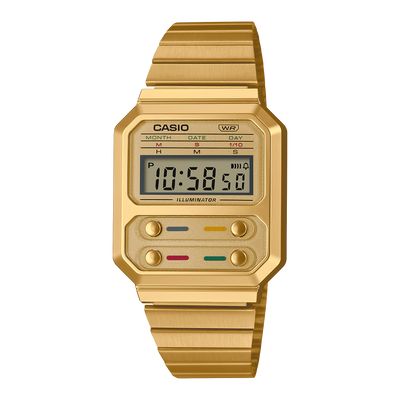 Casio Vintage Digital Gold Stainless Steel Watch A100WEG-9A