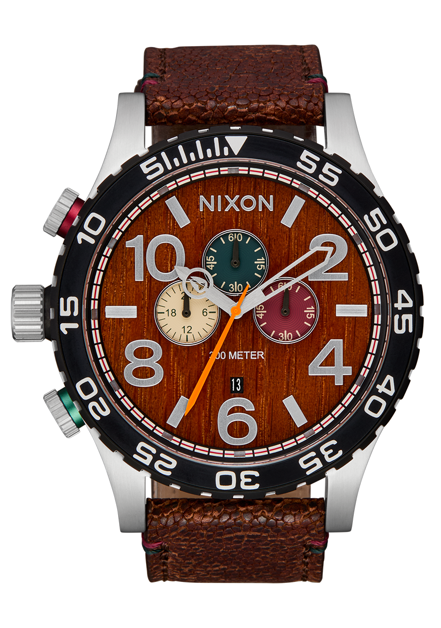 Nixon 51-30 Chrono Leather Silver / Rosewood / Chocolate Watch A1392-5341-00