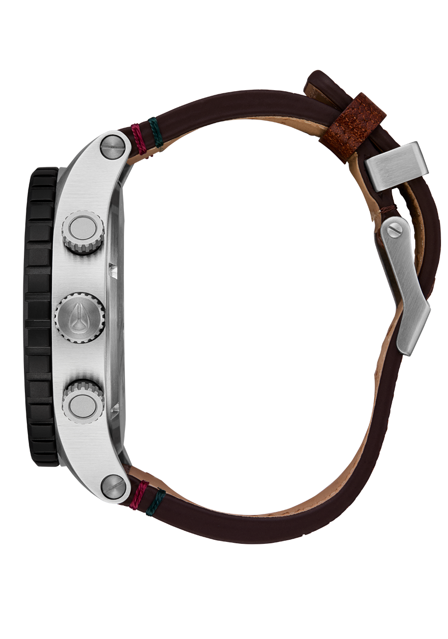 Nixon 51-30 Chrono Leather Silver / Rosewood / Chocolate Watch A1392-5341-00