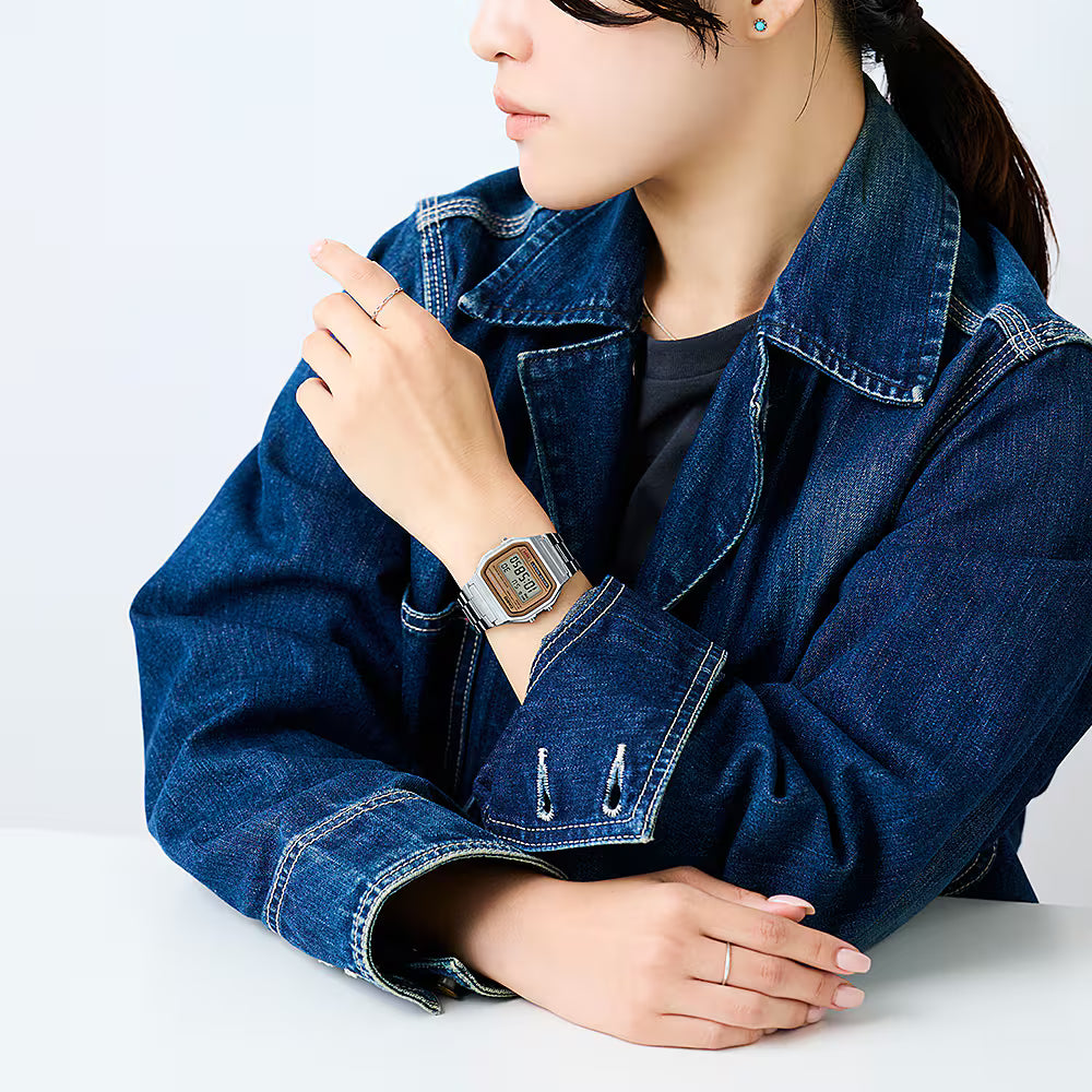 Casio Stainless Steel Digital Brown Dial Watch A158WEA-9D