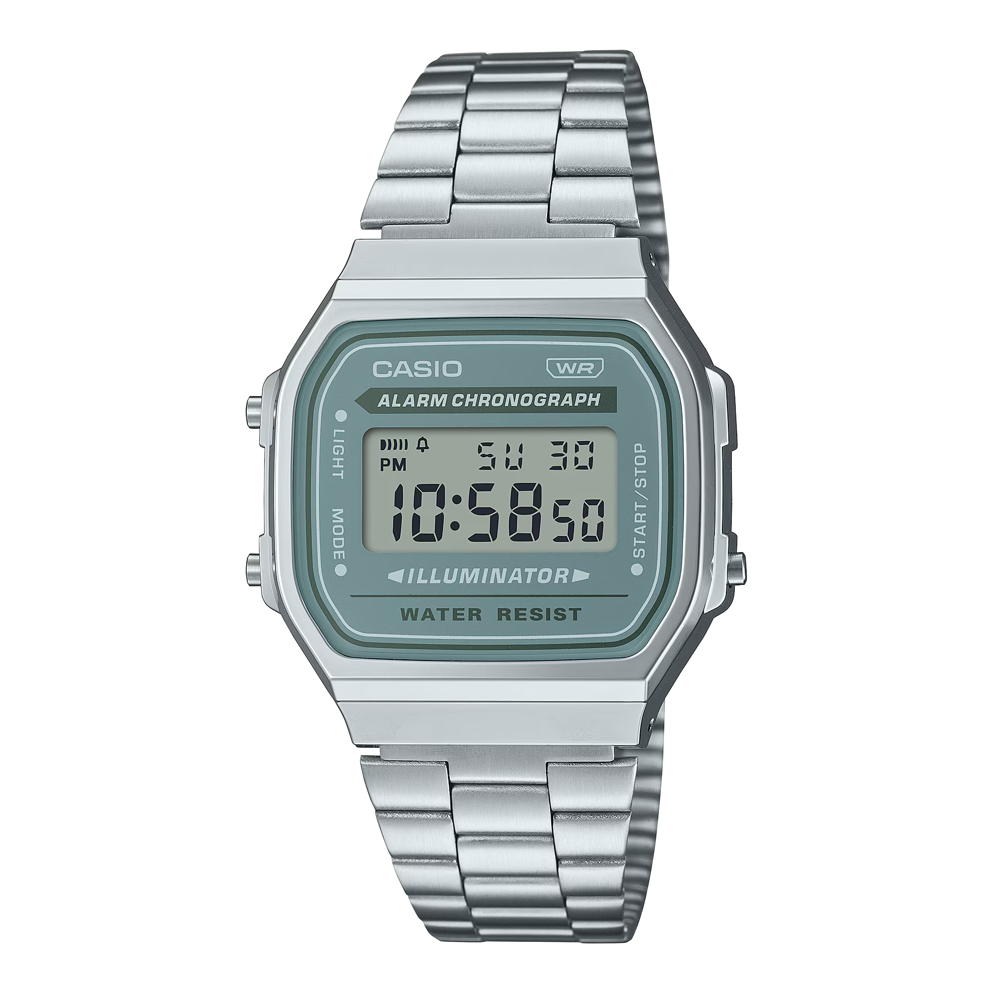 Casio Classic Digital Stainless Steel Green Dial Watch A168WA-3A