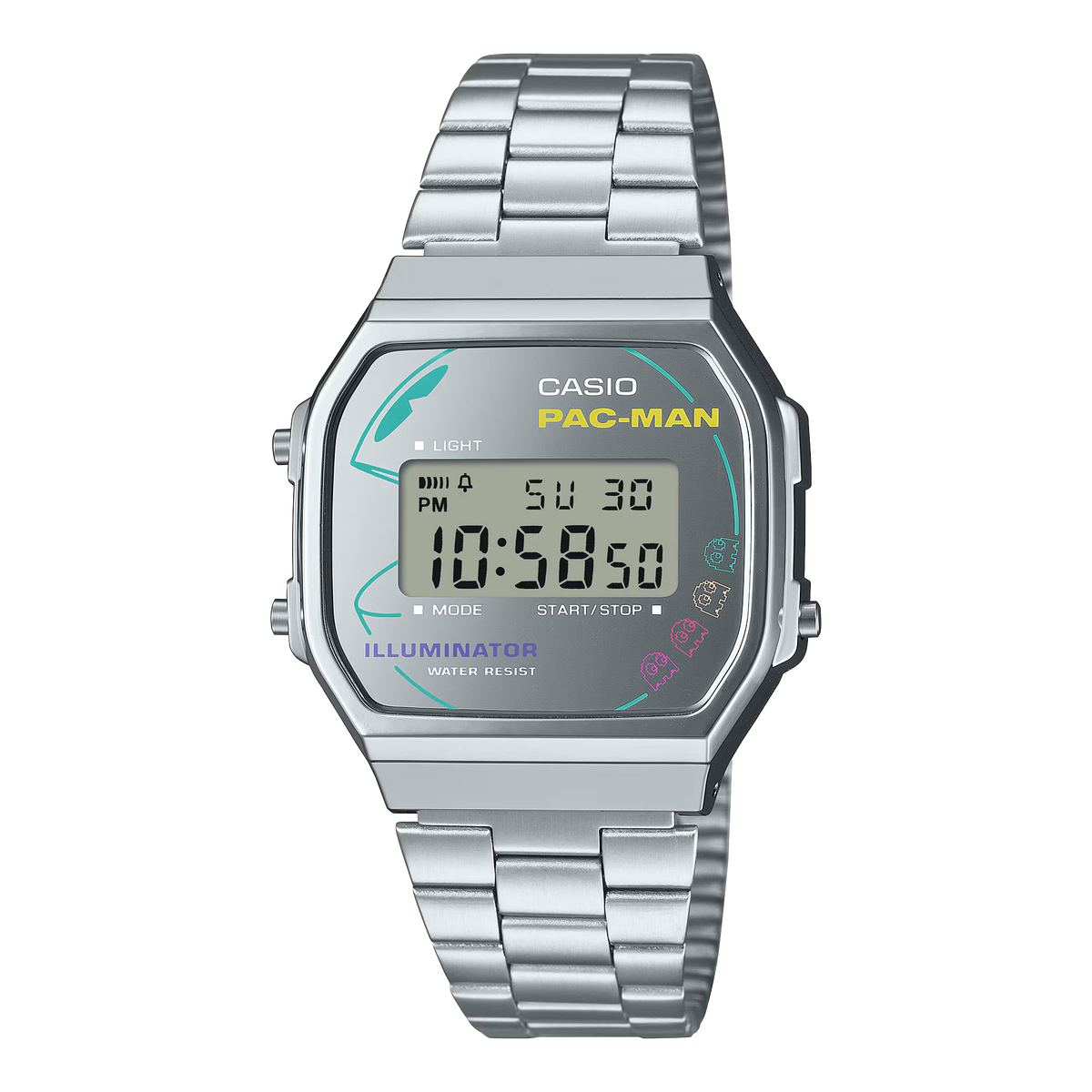 Casio x Pac-Man Collaboration Digital Stainless Steel Watch A168WEPC-7A