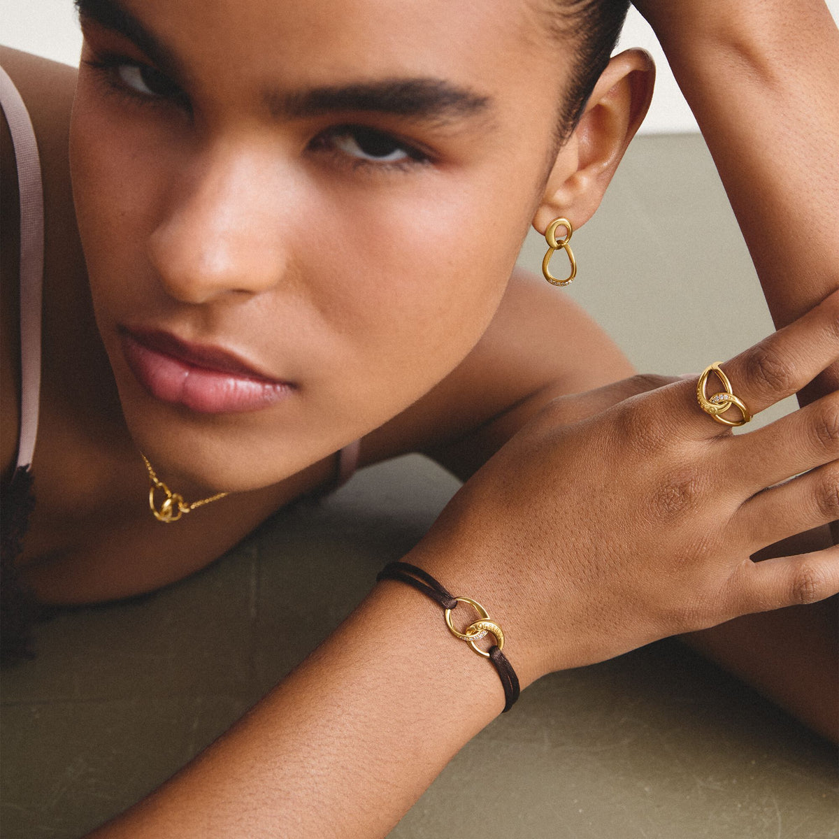 Thomas Sabo Textile bracelet Together brown with zirconia