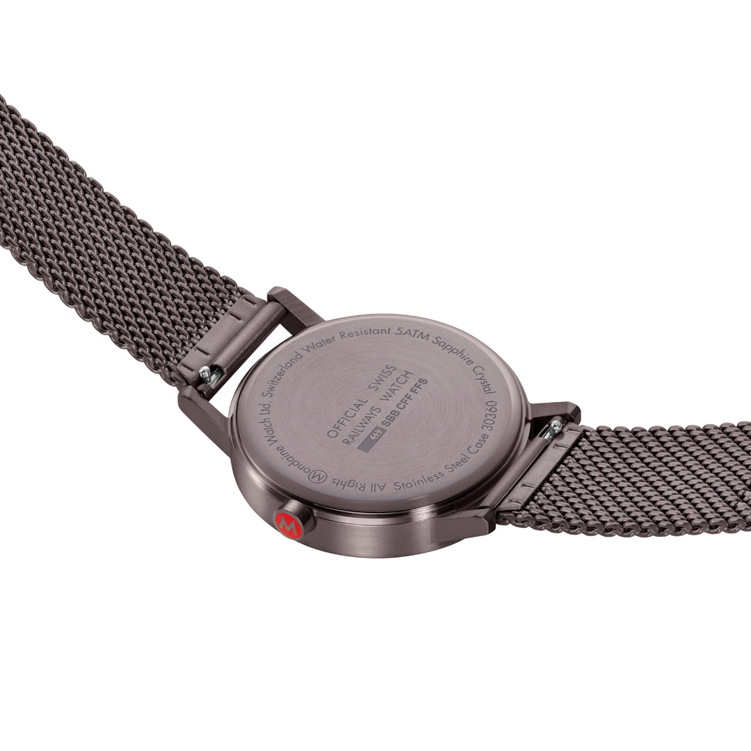 Mondaine Classic 40mm White Dial Brown Mesh Swiss Watch for Men