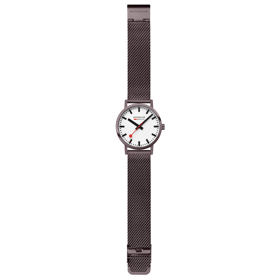 Mondaine Classic 40mm White Dial Brown Mesh Swiss Watch for Men