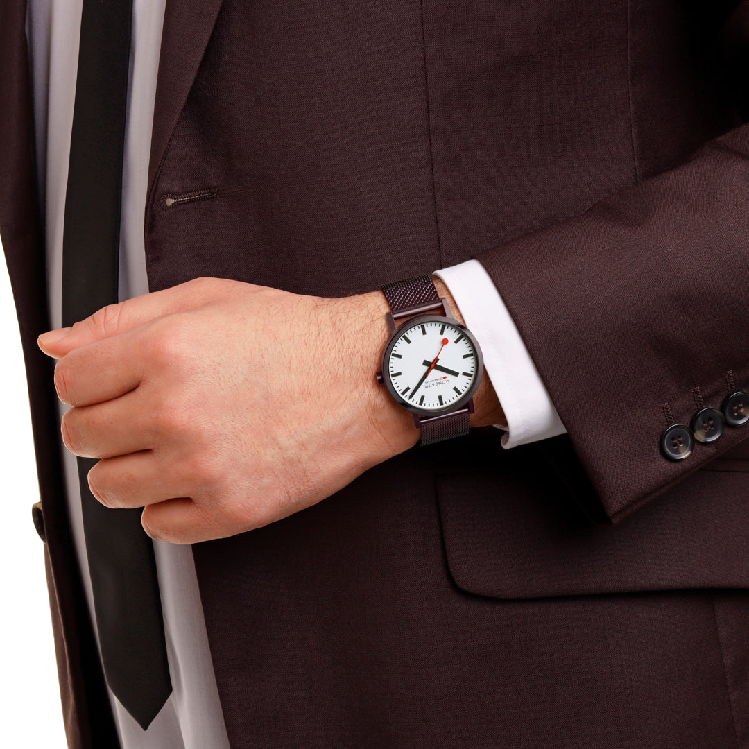 Mondaine Classic 40mm White Dial Brown Mesh Swiss Watch for Men