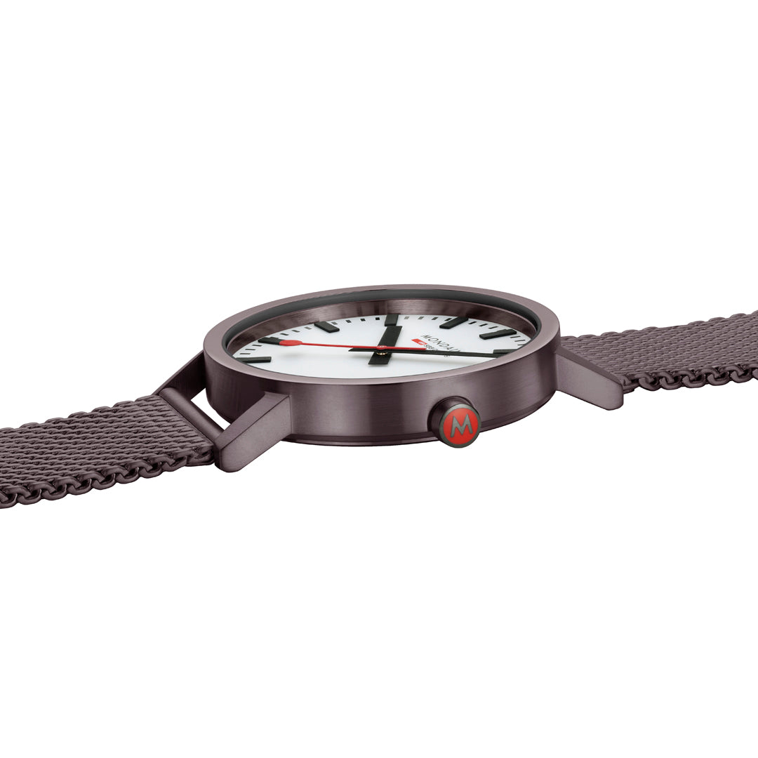Mondaine Classic 40mm White Dial Brown Mesh Swiss Watch for Men