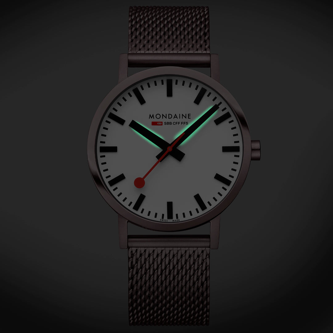 Mondaine Classic 40mm White Dial Brown Mesh Swiss Watch for Men