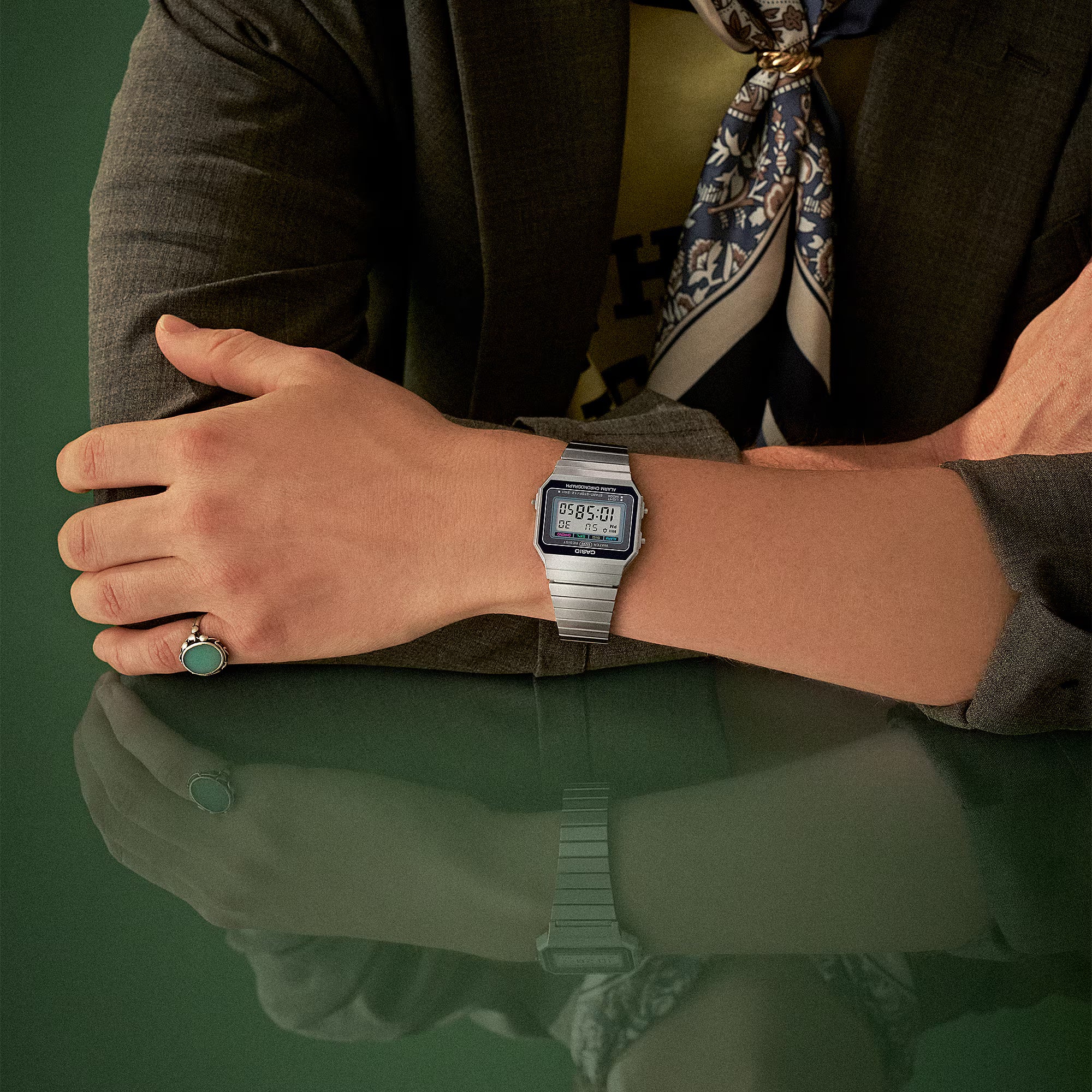 Casio Vintage Silver Dial Stainless Steel Black Dial Watch A700W-1A