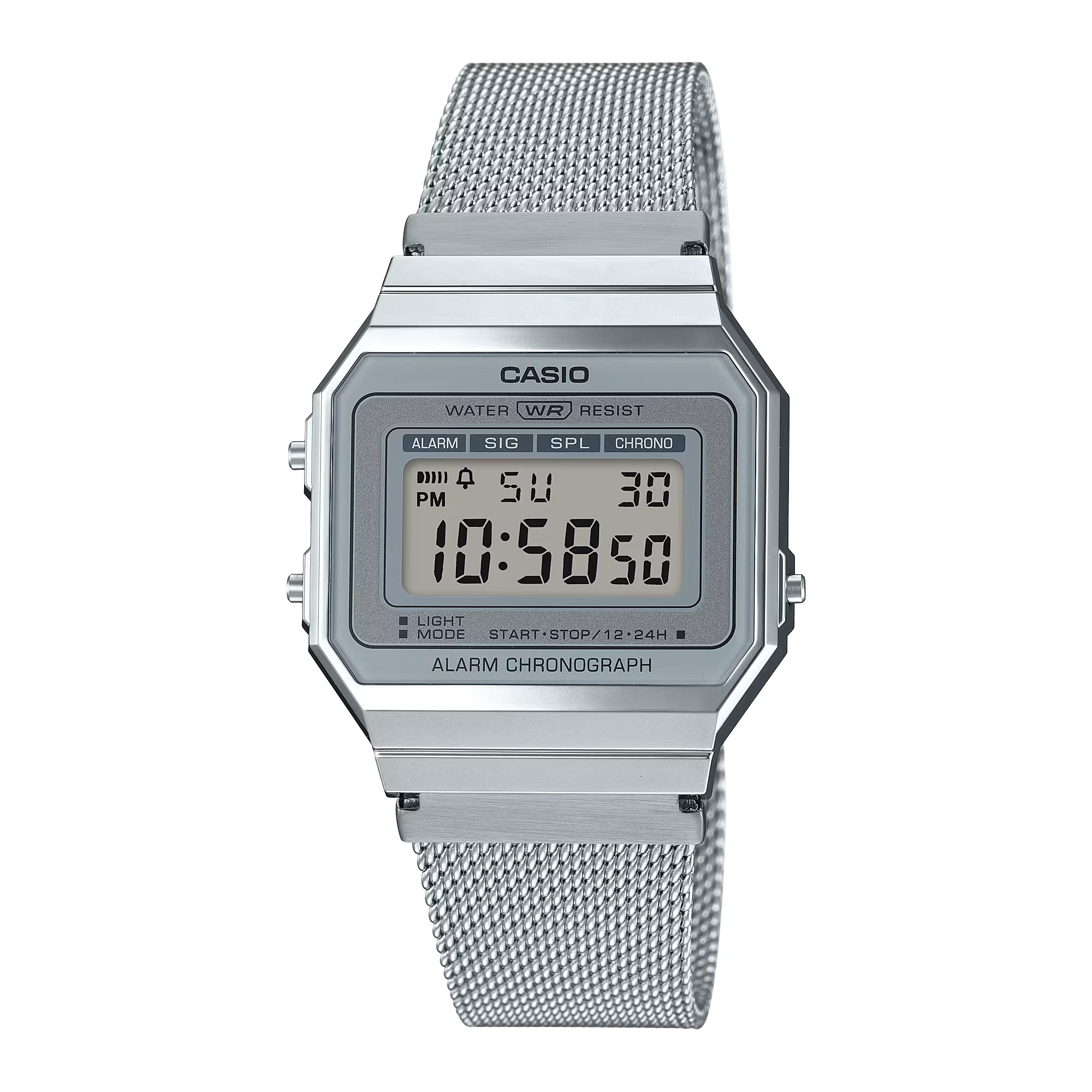 Casio Vintage Silver Stainless Steel Band and Dial Watch A700WM-7A
