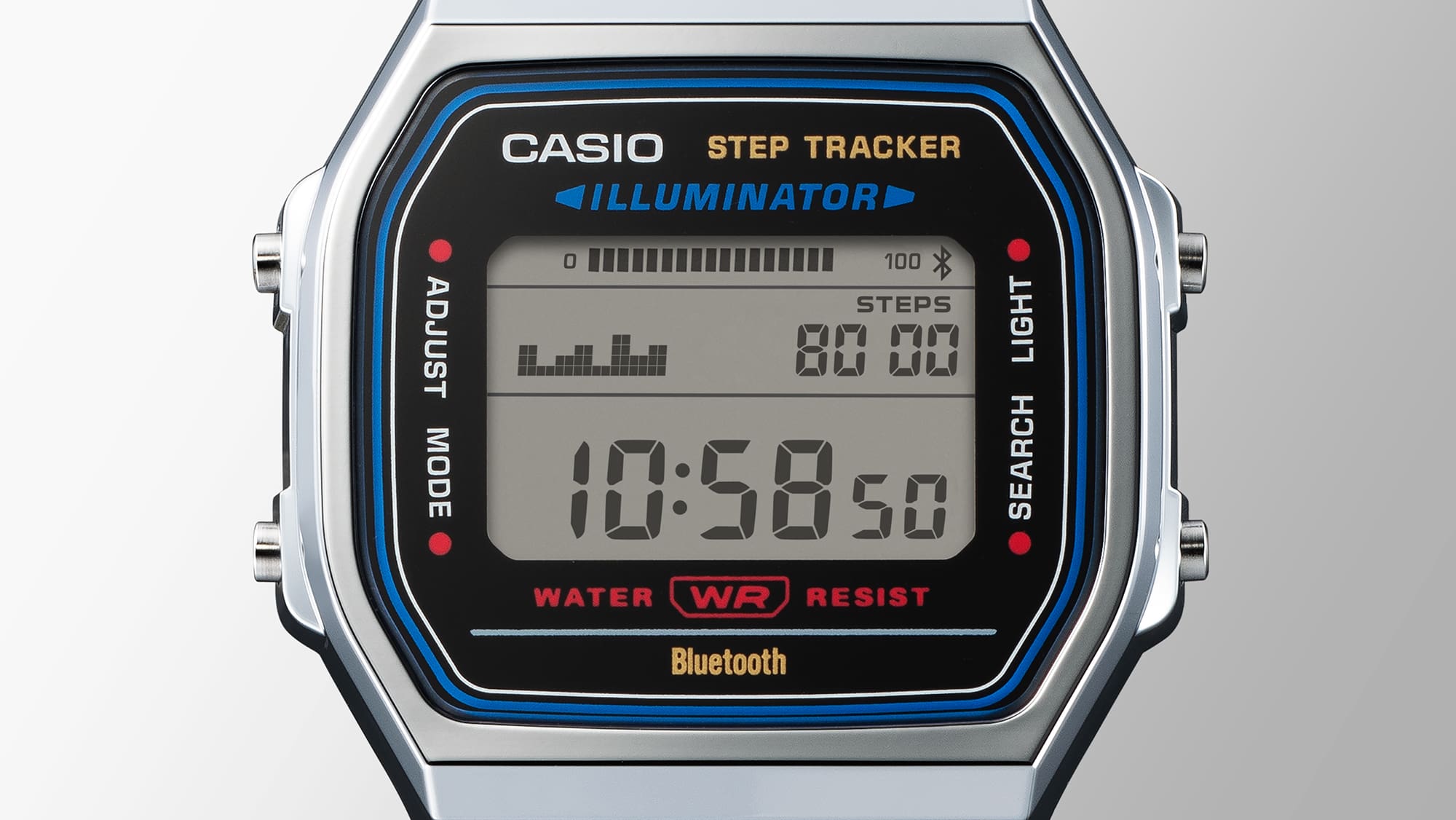 Casio ABL-100WE step counter and goal progress display.
