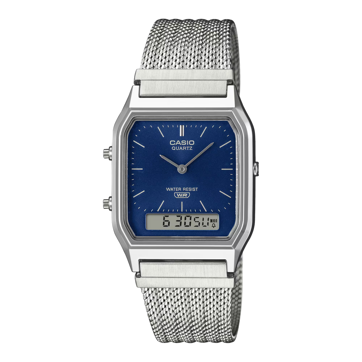 Casio Classic Vintage Stainless Steel Mesh Band Blue Dial Watch AQ230EM-2A