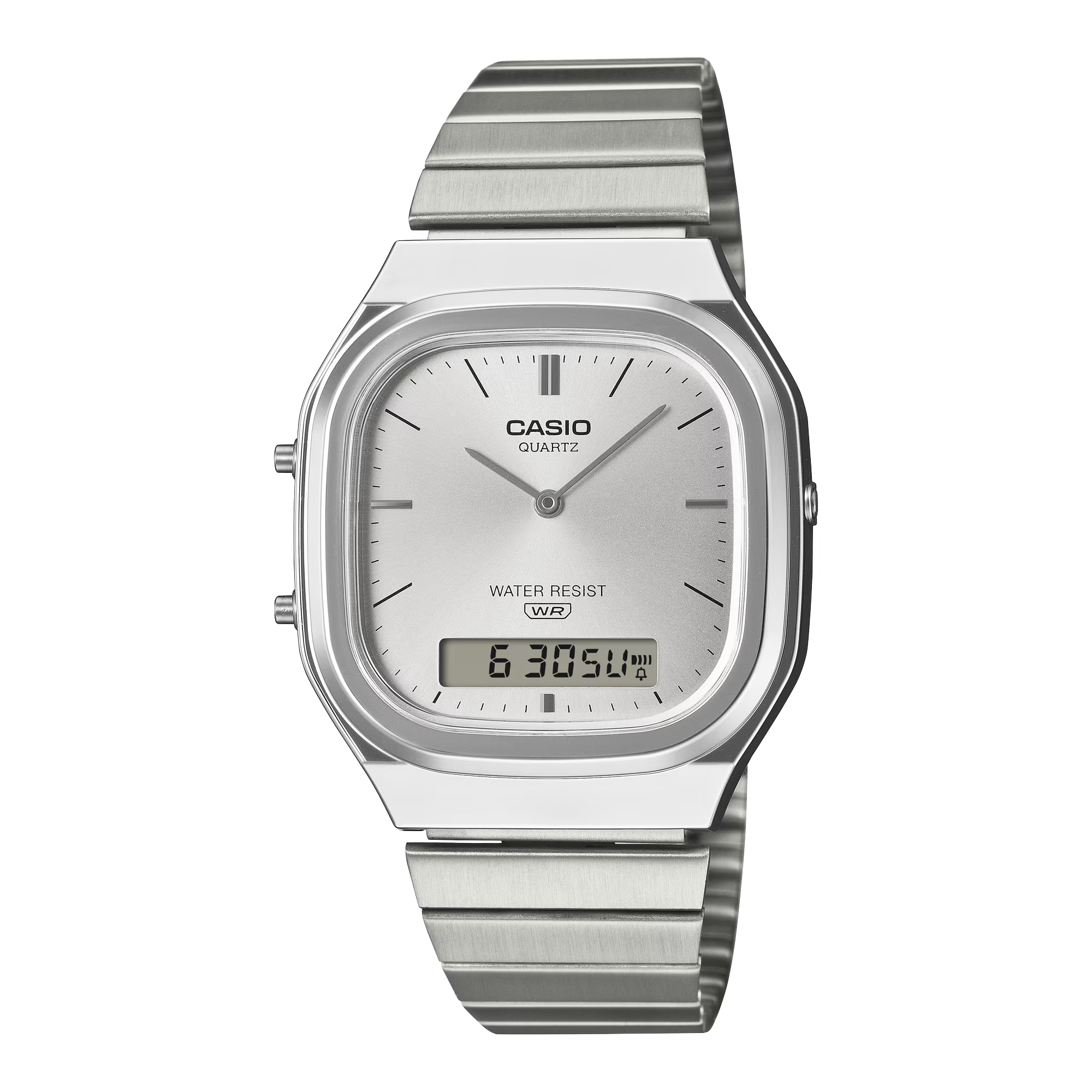 Casio Vintage Rectangular Stainless Steel Band Silver Dial Watch AQ240E-7A