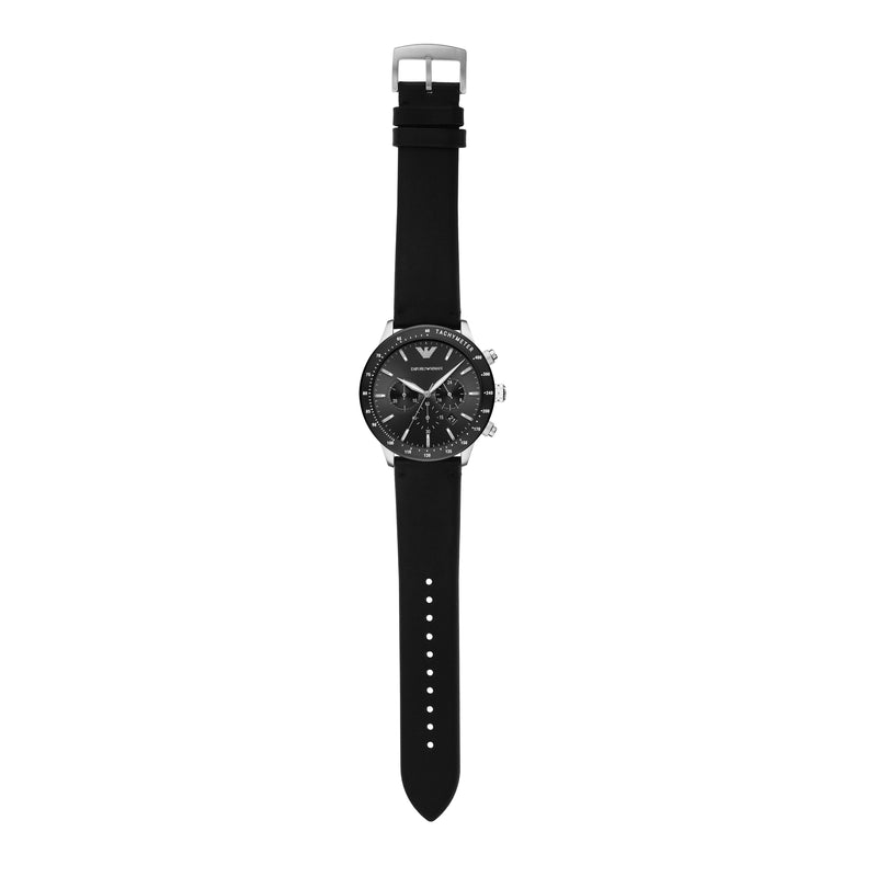 Emporio Armani 计时码表黑色皮革表带手表 AR11635