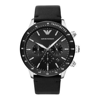 Emporio Armani 计时码表黑色皮革表带手表 AR11635