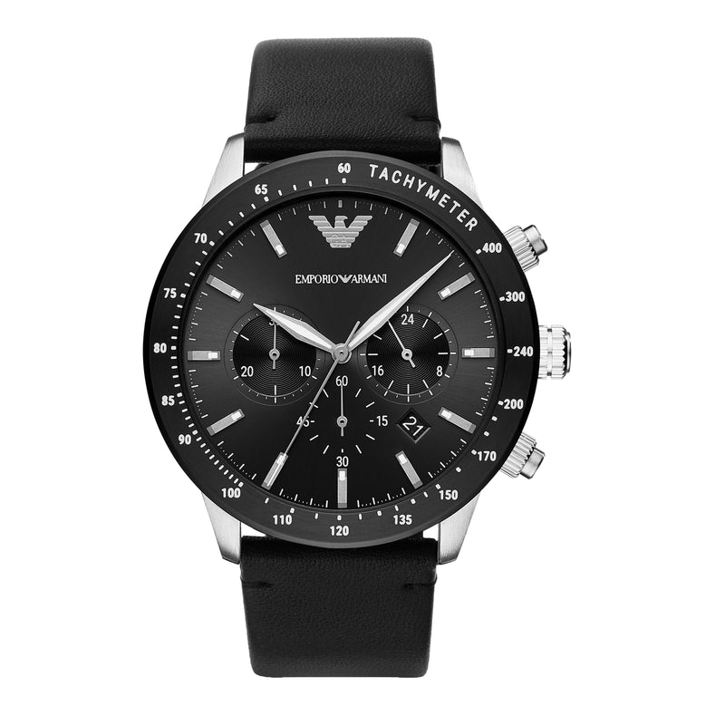 Emporio Armani 计时码表黑色皮革表带手表 AR11635