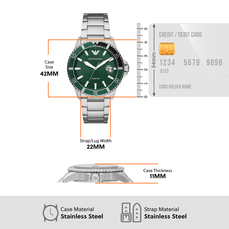 Emporio Armani Men's Green Dial Stainless Steel Watch AR11338