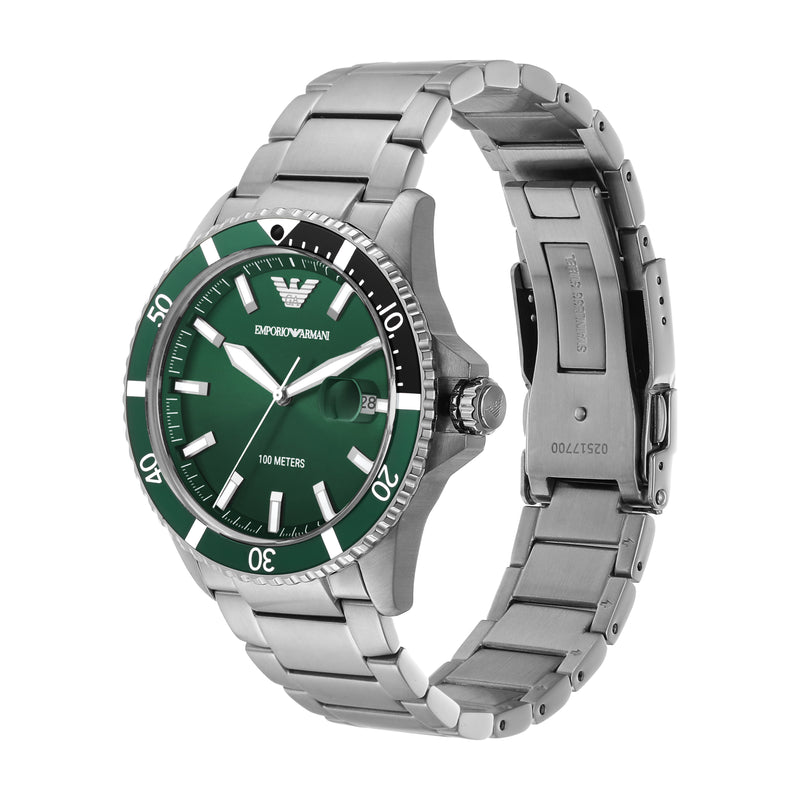 Emporio Armani Men's Green Dial Stainless Steel Watch AR11338