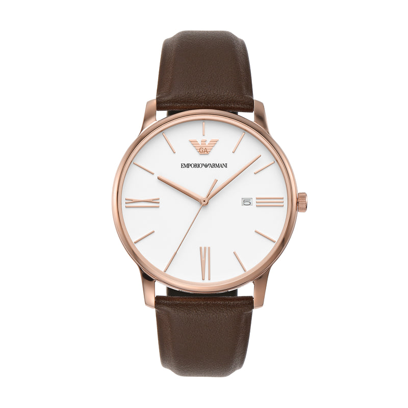 Emporio Armani Elegant White Dial Brown Leather Watch AR11572 Watch Direct