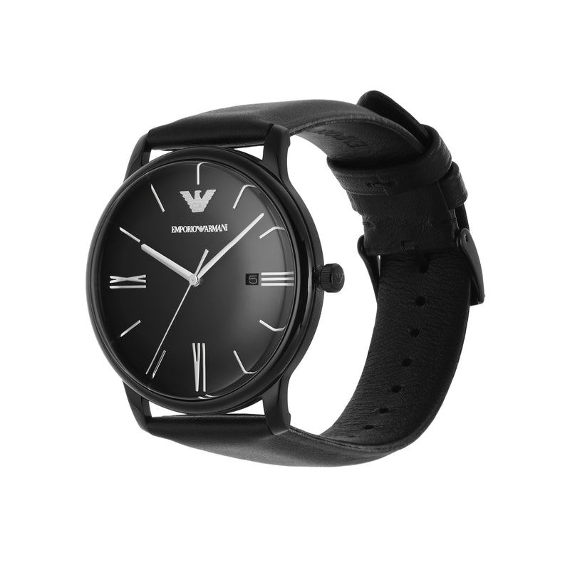 Emporio Armani 光滑黑色皮革表带手表 AR11573