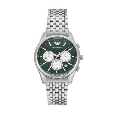 Emporio Armani Chronograph Men's Watch with Green Dial and Steel Band AR11581