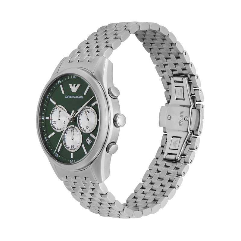 Emporio Armani Chronograph Men's Watch with Green Dial and Steel Band AR11581