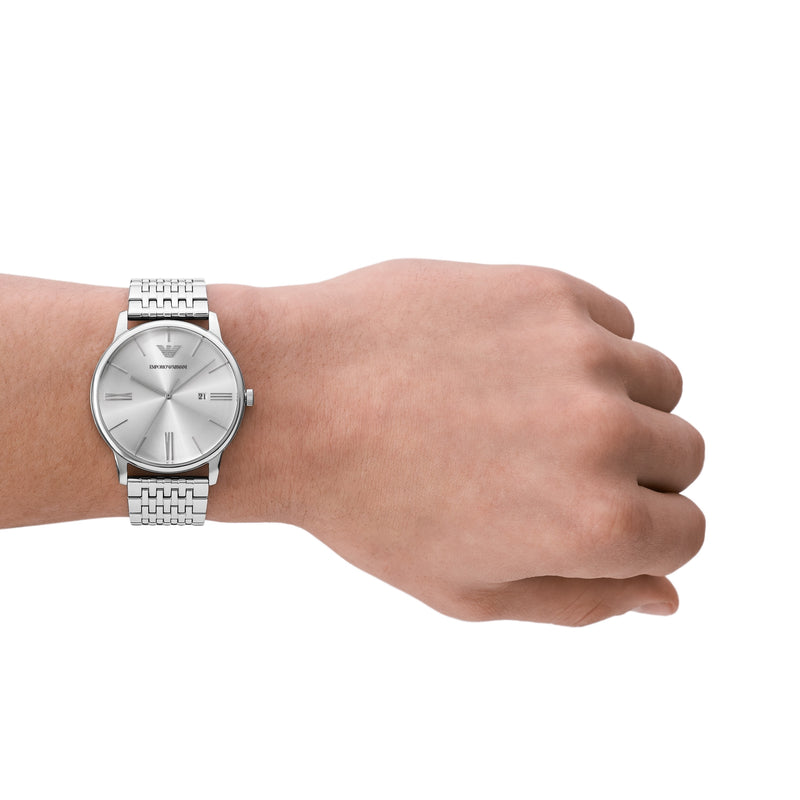 Emporio Armani Three-Hand Date White Dial Stainless Steel Watch AR11599